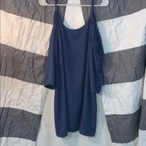 blue open shoulder dress